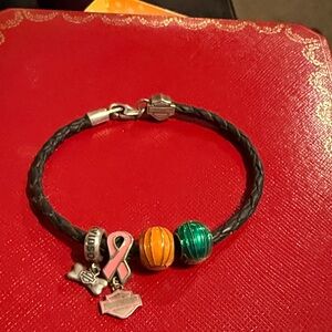 Harley Davidson Black Braided Leather Bracelet with Charms